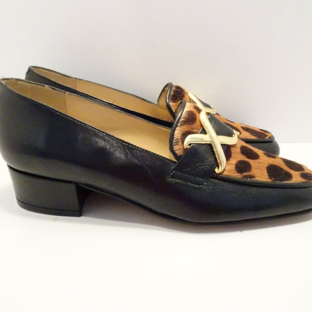 Vintage Coup D’Etat Black Block Heel Loafers Leopard Calf Hair Size 4.5 Square - Picture 2 of 5